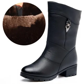 

2020 New Plus Size Autumn and Winter Boots Women Shoes Boots Black Cowhide Leather Boots Non-slip Comfort Warm Shoes Women Boots