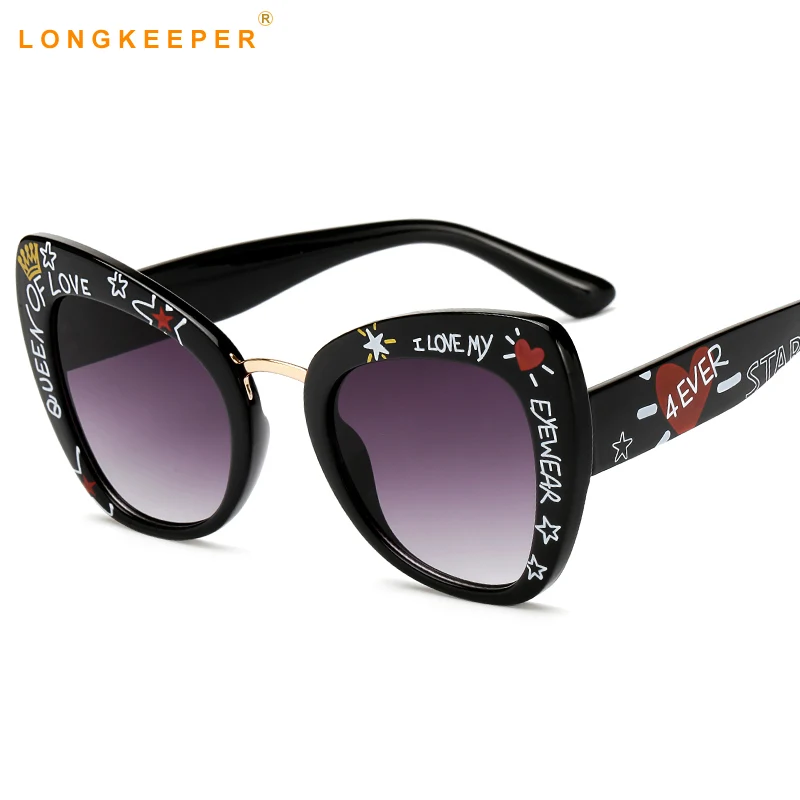 

Oversized Cat Eye Sunglasses women luxury brand 2019 cateye glasses love shape stylish graffiti lunette de soleil femme