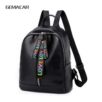 

New Popular PU Leather Girls Backpack Large Capacity With Headphone Hole Solid Color Women's Rucksack Can Put Into Notepad