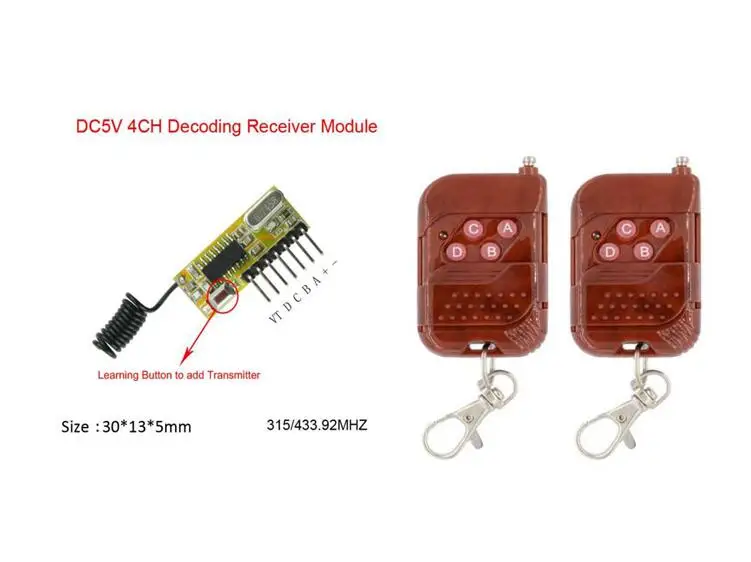 

2107! Voltage 5V DC 4CH RF Receiver 2* Transmitter Module Output DC5V high Level TTL Transceiver Module Relay driver 315/433mhz