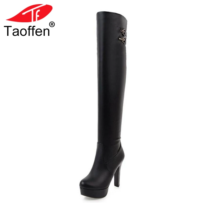 

Taoffen Women Over Knee High Boots Platform Zipper Buckle Warm Fur Shoes Office Lady High Heels Boots Party Shoes Size 34-43