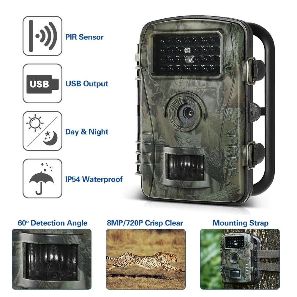 8MP 720 P Trail Камера охоты Камера дикой природы разведки с PIR Сенсор инфракрасный Ночное видение 2,4 дюймов ЖК-дисплей Экран IP54