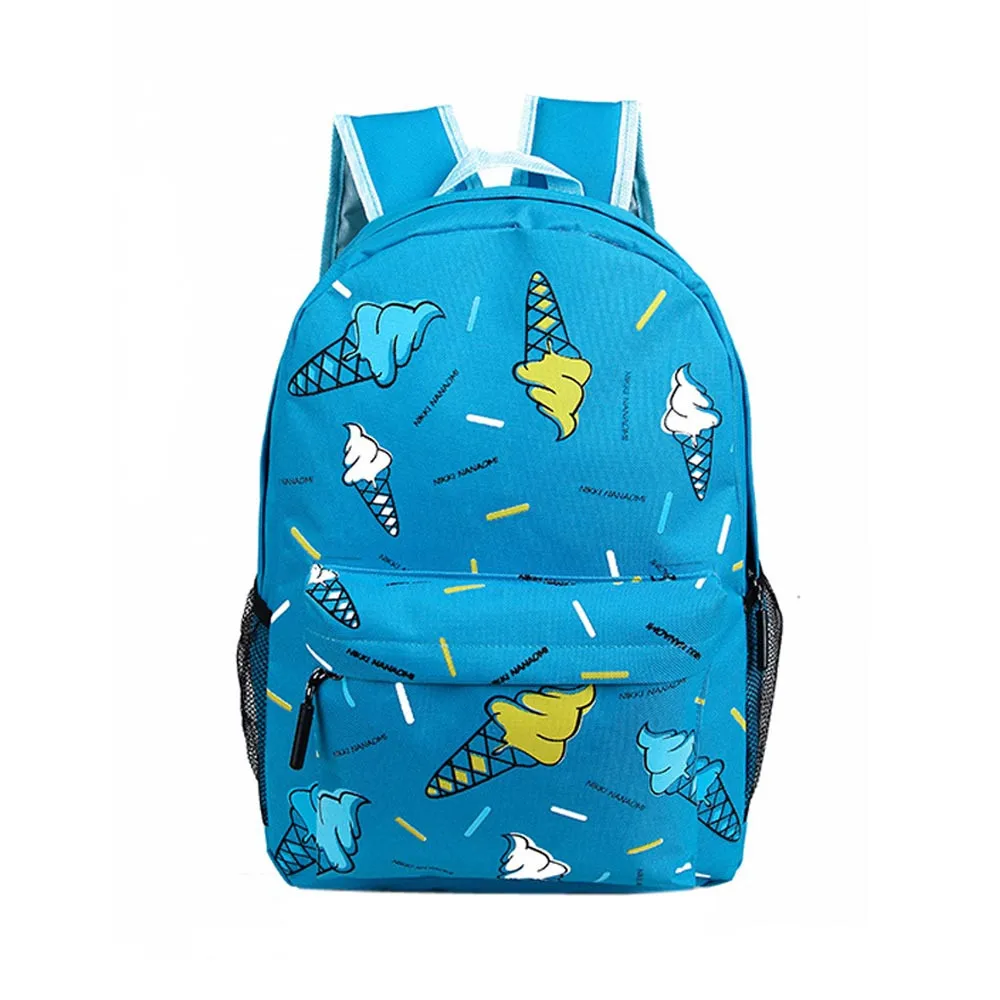 100 High Quality Women's Backpack Sweet Ice Cream Canvas Backpack