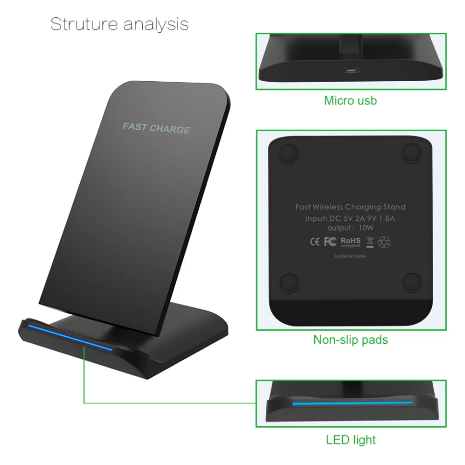 !ACCEZZ LED 7.5W Fast Qi Wireless Charging For iPhone X 8 Plus XS MAX XR Xiaomi MIX 2S 10W Vertical Charger For Huawei Mate RS (6)