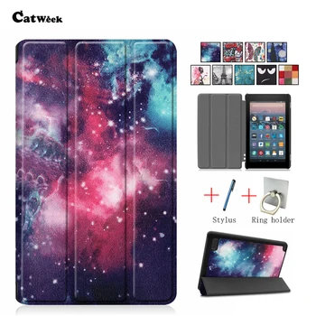 

2019 New Fire 7 inch PU Leather Tablet Case Back Cover Slim Colorful Print Fundas For Amazon Fire 7 2019 2017 Smart Cases Skin
