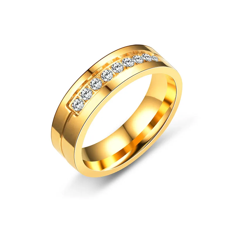 Hot 1Pc Charming Delicate Titanium Steel Crystal Golden Men/Women Boys/Girls Couples Ring Engagement Rings Fashion