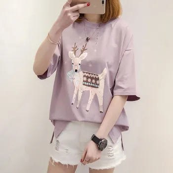 

Fashion T-shirt Female Summer Tops Kawaii Animal Pink Tee Shirt Femme White T Shirt Women Clothes 2019 New Camisas Mujer