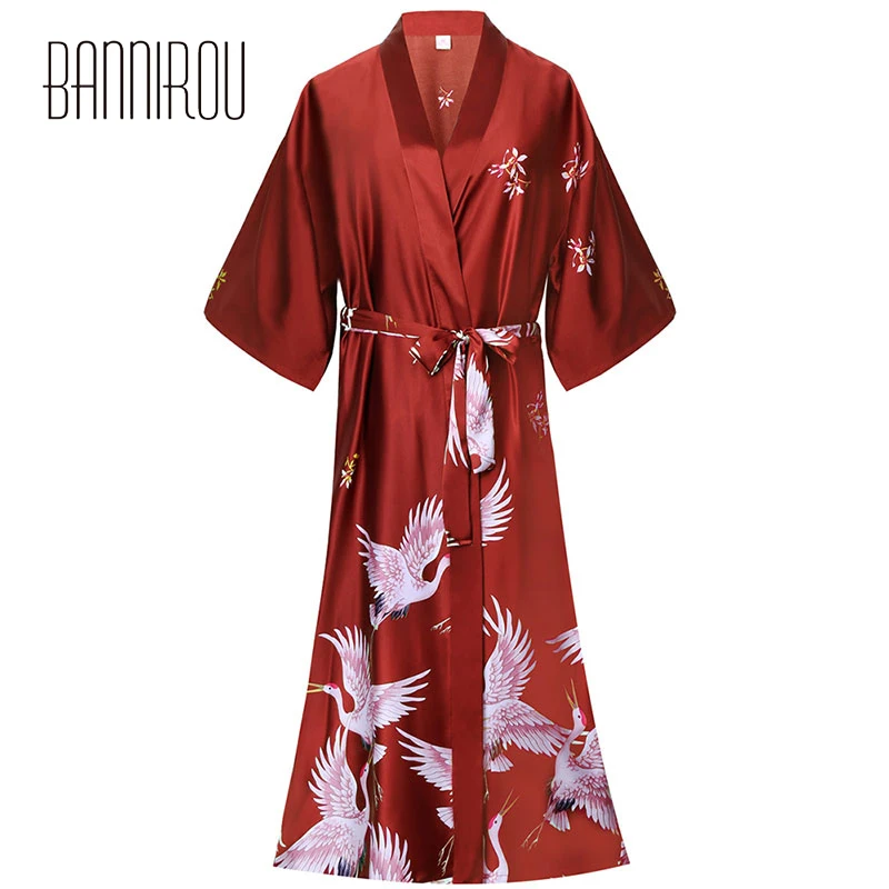 

Wedding Woman Robes Sexy Silk Stain Kimono Sleep Wear Summer New Bathrobes For Woman Female Lingerie Women's Sleepwears BANNIROU