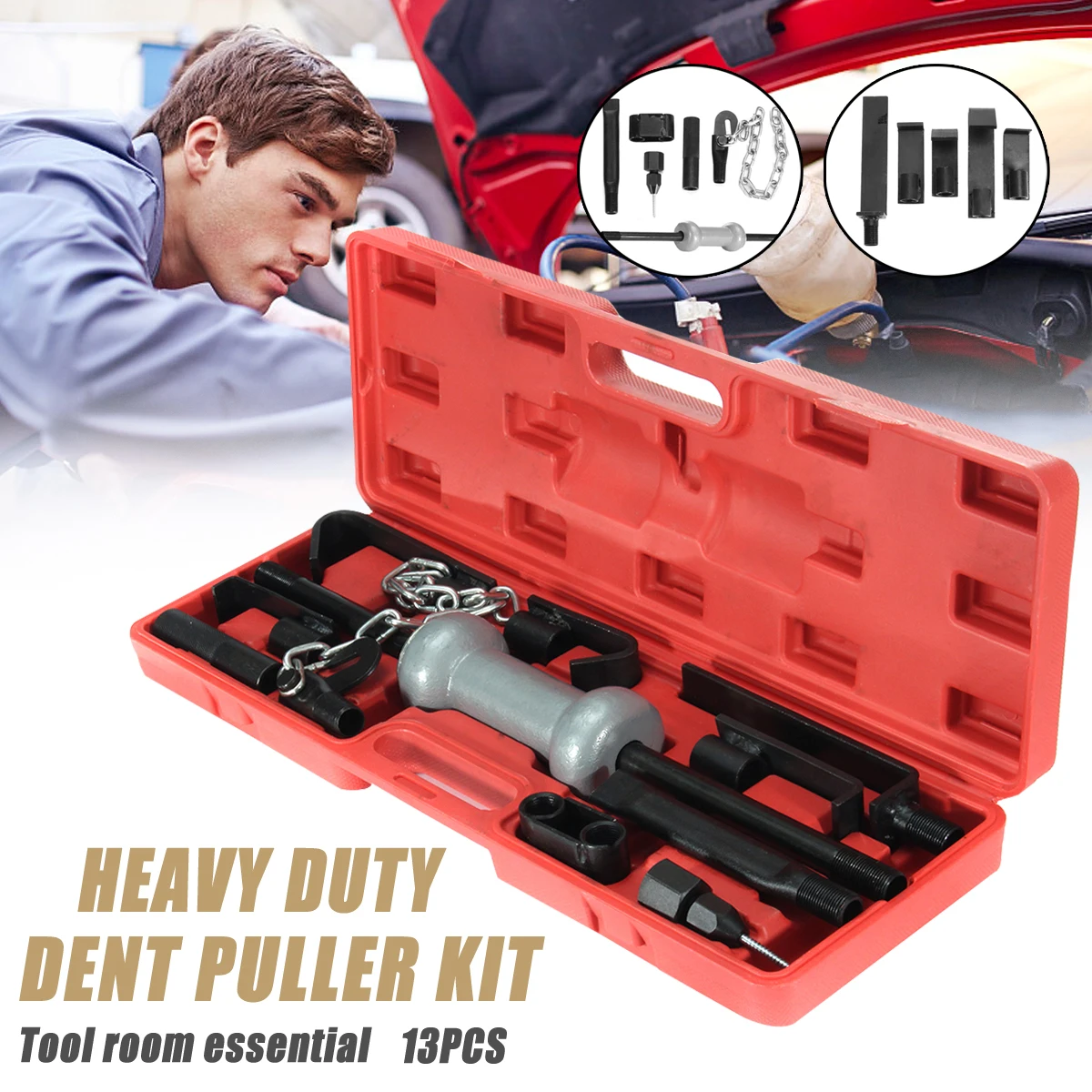 

13PC Heavy Retractable Dent Puller w/10lbs Slide Hammer Auto Body Truck Repair Tool Kit Hand Tool Sets