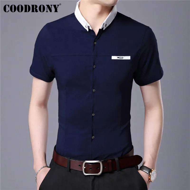 

COODRONY Cotton Shirt Men Business Casual Shirts Spring Summer Short Sleeve Men Shirt Streetwear Camisa Masculina Blouse S96002