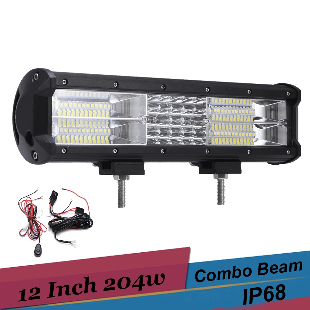 4 Row LED Light Bar 12 Inch 204w LED Work Light Spot Flood Combo Led