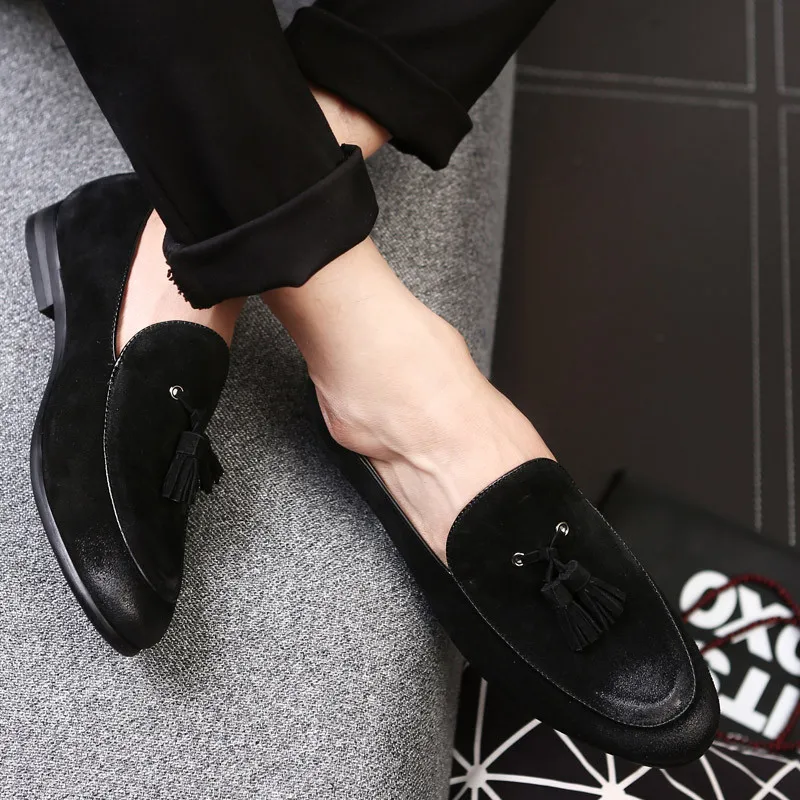 Merkmak 2018 Men's Fashion Soft Moccasins Suede Leather Dress Wedding Loafers Vintage Tassel Shoes Male Oxfords Driving Shoes