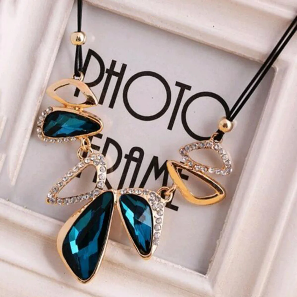 

2 Colors New Statement Choker Vintage Charms Geometric Women Collar Rhinestone Crystal Gem Necklaces&Pendants Fine Jewelry