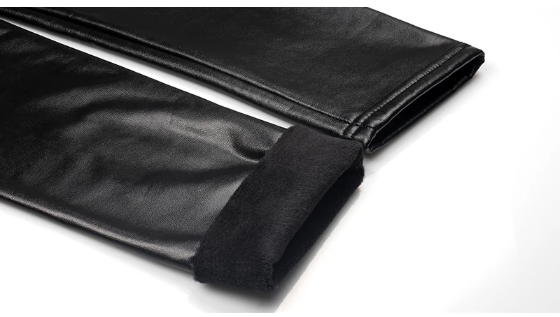Модные кожаные штаны женский, черный Высокая Талия Штаны из искусственной кожи черные облегающие Повседневное теплые зимние штаны Feminina