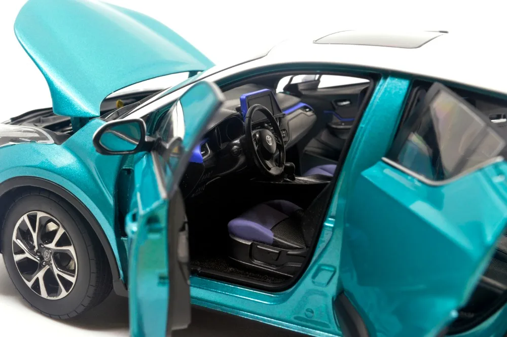Модель Paudi 1/18 1:18 Масштаб Toyota C-HR CHR сине-белый внедорожник литой модельный автомобиль игрушка, модель автомобиля двери открытые