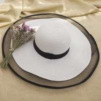 HT2504 Sun Hat Summer anti-UV Lady Wide Brim Hat Women Solid Plain Floppy Summer Straw Hats for Women Female Mesh Brim Beach Hat 4