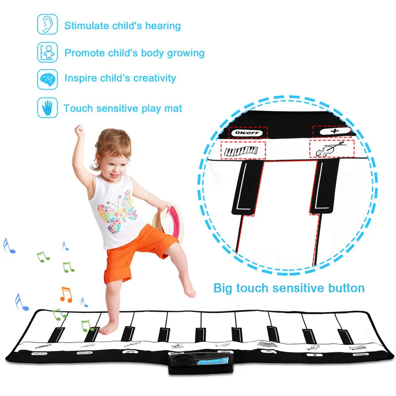 110x36 см коврики Пианино музыкальные ковры детский Сенсорный игровой коврик с инструментами звук музыкальная игрушка рождественские подарки для детей