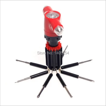 

8 in 1 multifunction screwdriver car safety hammer windows broken lifesaving device with a flashlight escape hammer