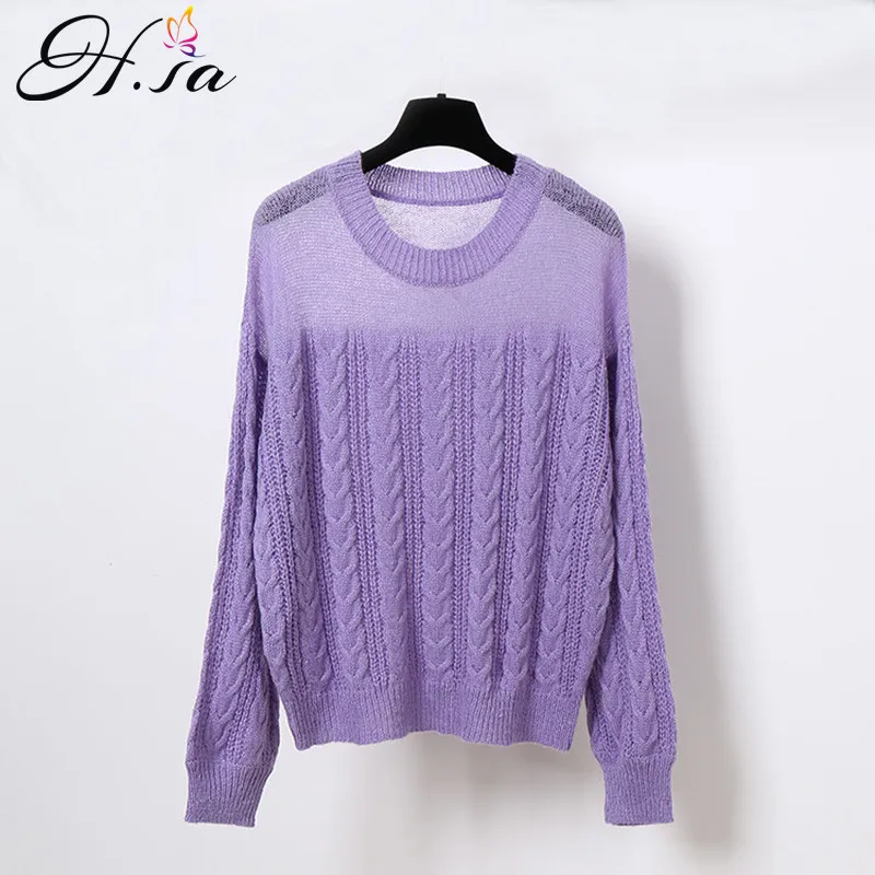 H. SA sueter mujer, женские повседневные пуловеры, с длинным рукавом, фиолетовые, яркие цвета, шикарные свитера, выдалбливают, свитер большого размера, джемперы - Цвет: HF18147 Purple