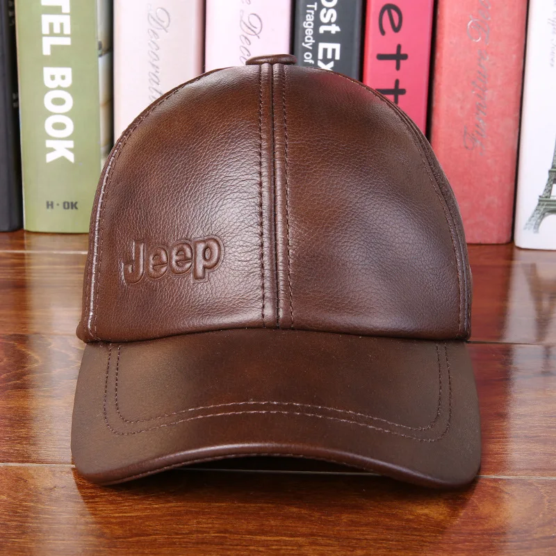 Kaufen Neue Echtes Leder Hut Männlichen Rind Herbst Winter Beiläufige Kappe Erwachsene Thermische Mittleren Alters Baseball Kappe Hut für Mann B 7251