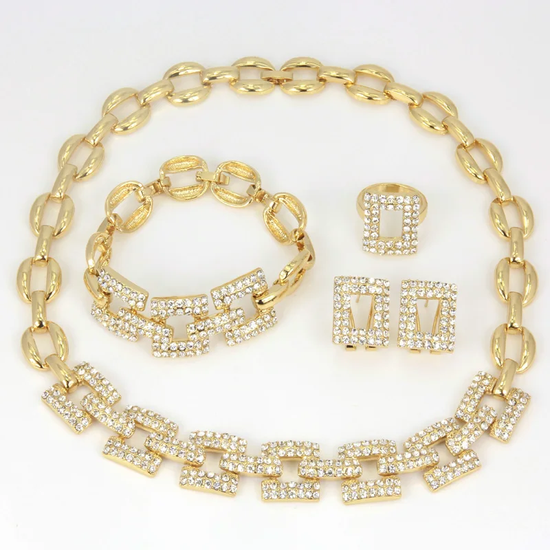 

2018 New Sales Square Shaped Gold Fashion Jewelry Sets Crystal Golden Plated Jewelry Women Necklaces Jewelry Accessories