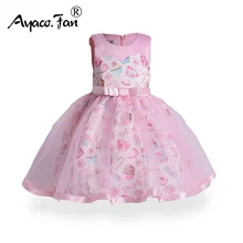 Детское платье; коллекция года; летнее Сетчатое Открытое платье без рукавов с бантом; милое бальное платье для маленьких девочек с рисунком мороженого; детская одежда на Рождество