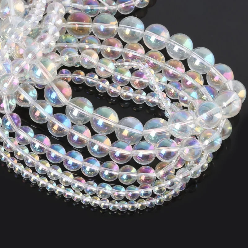 

4 6 8 10 12MM Colorful Plated White Crystal Glass Beads Loose Quartz Beads for Necklace Bracelet Making Diy Jewelry