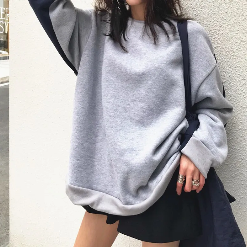 

Contrast Color Autumn Winter Pullover Women Plus Velvet Pullover Both Positive Back Can Wear Tops Fashion Women's Sweatshirt