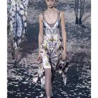 Cosmicchic Runway Strap Midi Dress Flower Print V-Neck Sexy Beach Dress Twill Silk High Grade Dresses 2019 Summer