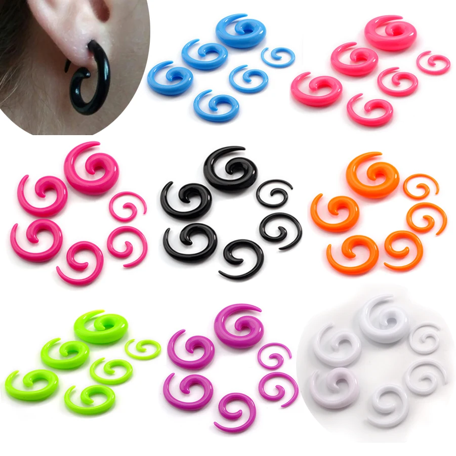 

12pcs Faux Gauge Acrylic Ear Plugs Ear Expander Carved Snail Spiral Taper Stretcher New 8 Colors Piercing Body Jewerly
