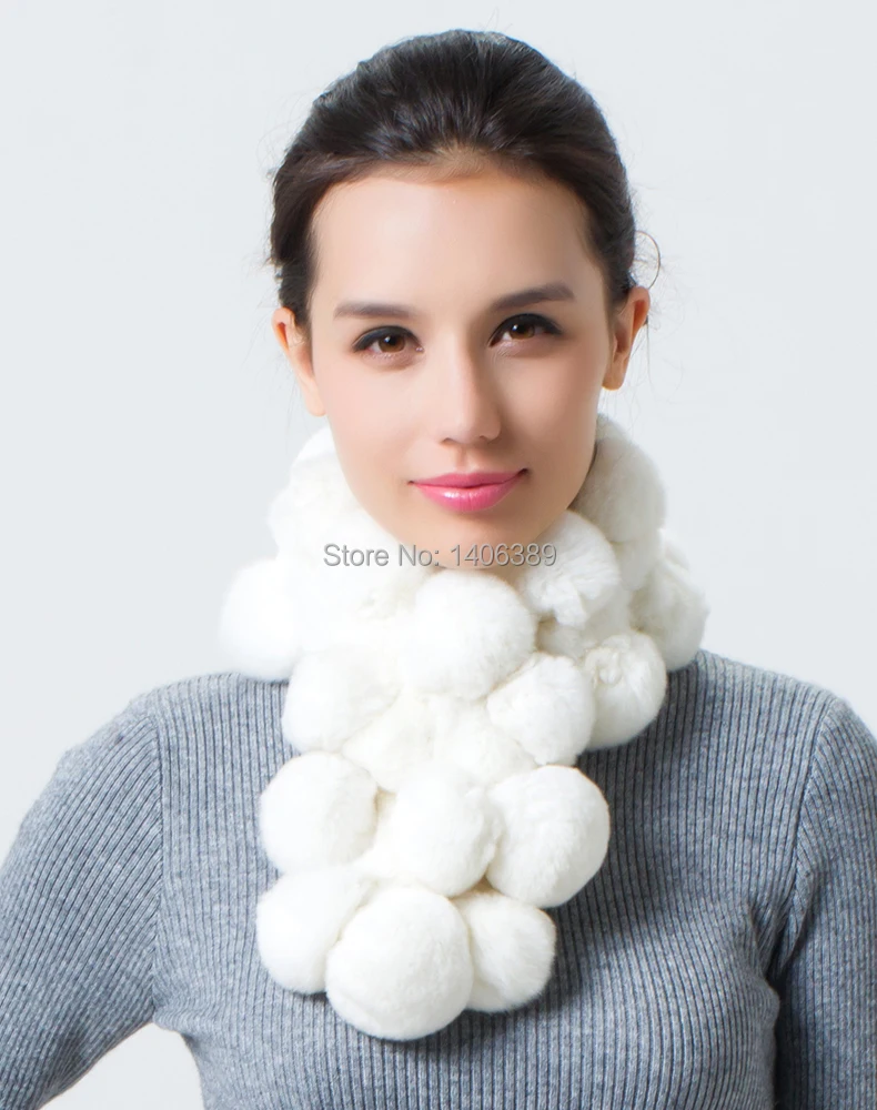 

DL6107 Many Color Women Winter Scarf Real Rabbit Fur Scarves Collar High Quality Scarf With Ball