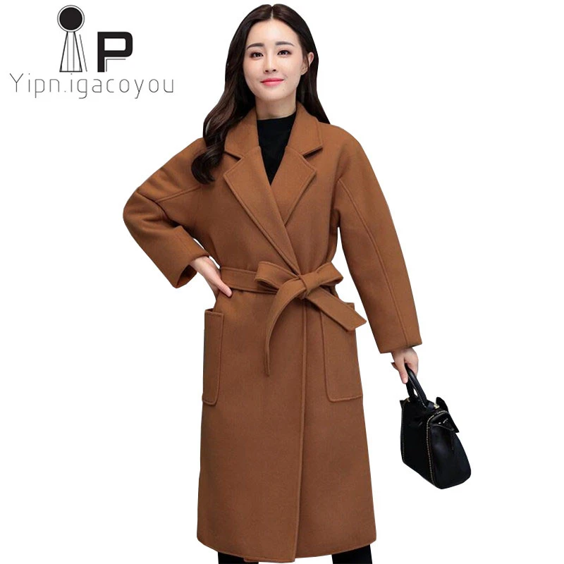 Abrigo de lana mujeres Outwear invierno 2018 tamaño más caliente mujeres largas de lana abrigo otoño caramelo Camel moda elegante lana y mezclas| - AliExpress