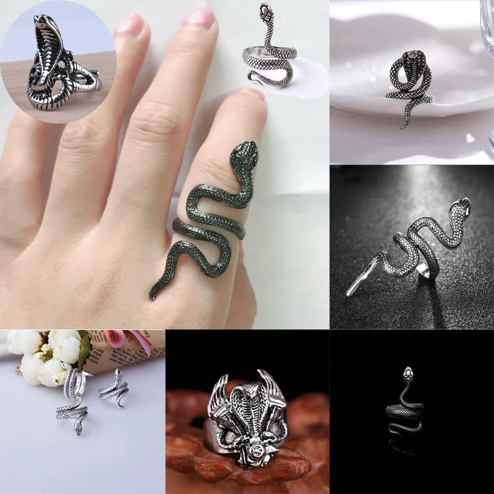 

Unisex Punk Ring Stainless Steel cobra ring silver black fashion cool gothic punk wind finger ring Adjustable size