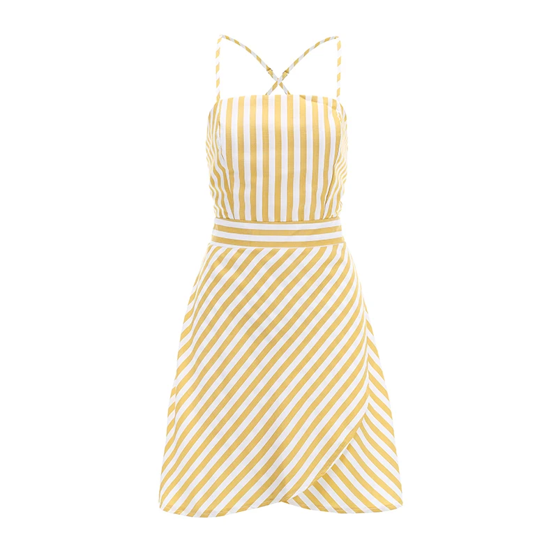 Summer Mini Sling Dress 2019 New Women Casual Boho Beach Sexy Stripes Backless Dress Slim Vacation Club Party Dressse Vestidos