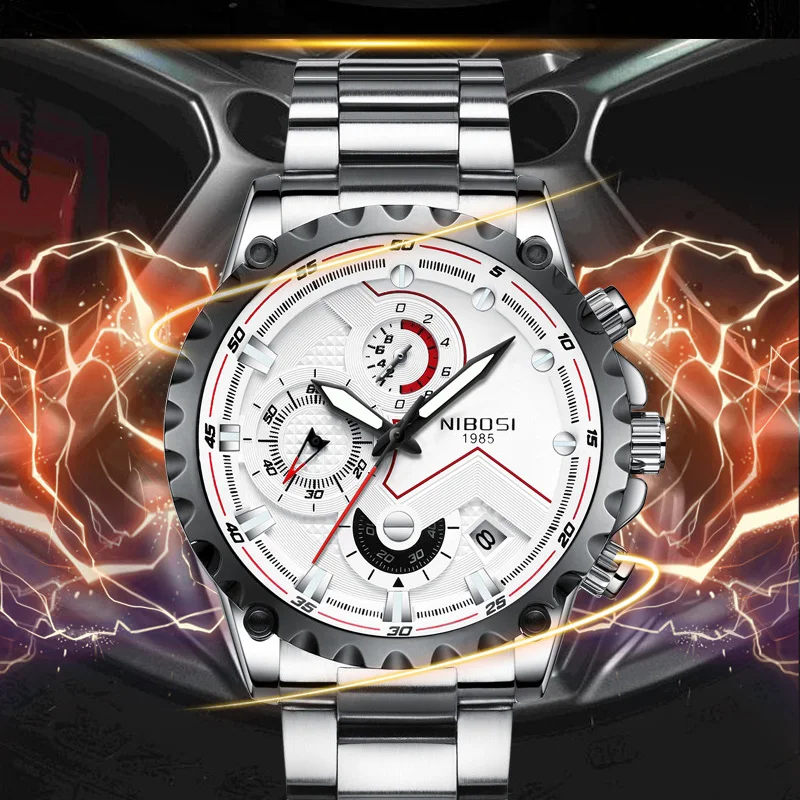 

Men's Watch Steel Three-Eye Six-Needle Sports Waterproof Solid Steel Belt Quartz Watch Black Running Seconds Adjustment Calendar