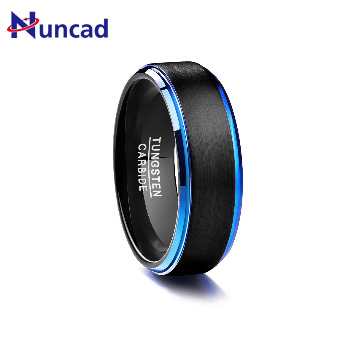 

Nuncad Black Matte Surface Blue Edge Promise Band Men Rings 100% Tungsten Carbide Multi-size Anillos para hombres Pierscienie