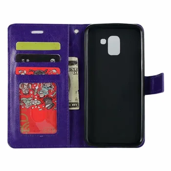 

100pcs/lot Crazy Horse Wallet leather Stand PU+TPU Cover Case For Samsung Galaxy J4 J6 J8 2018 J4 J6 Plus