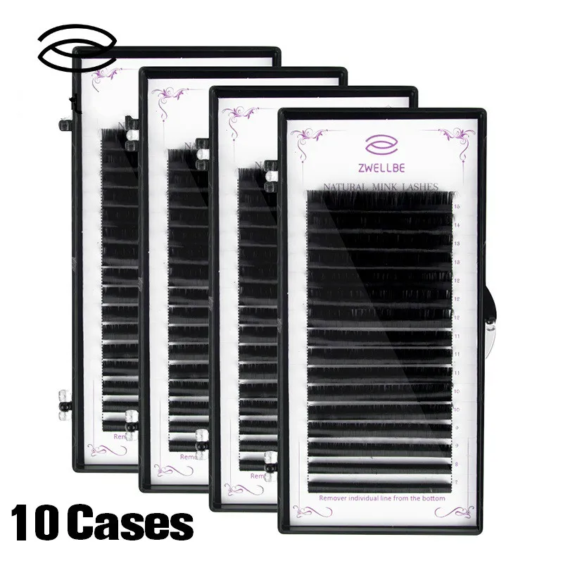 

zwellbe 10 Cases/Set 7~15mm MIX 16 rows/tray Mink Eyelash Extension Natural Eyelashes Individual Eyelashes Maquiagem Cilios