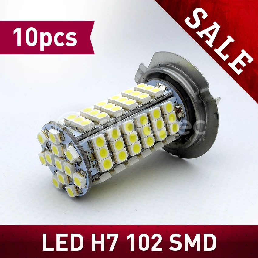 

WHOLESALE 10pcs H7 102 LED 3528 SMD 1210 102Led 102Smd Car Auto Pure White headlight Fog Lights Bulb Lamp 6000K DC12V GLOWTEC