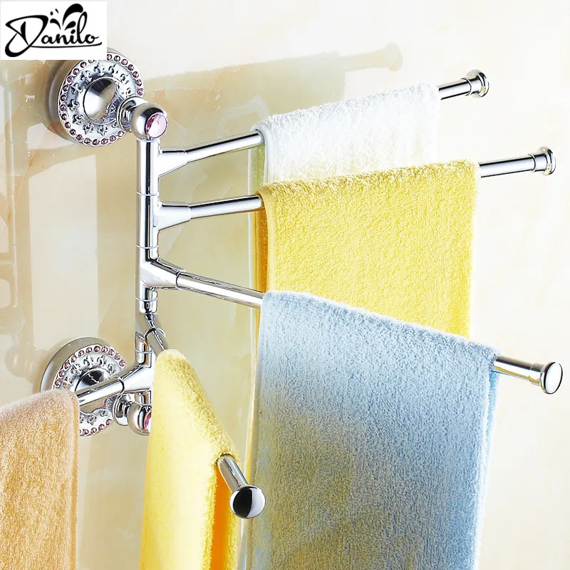 

Chrome Stainless Steel & Crystal Towel Bar 5 Bars Towel Rack Wall Mount Foldable Elegance Bathroom Towel Bar