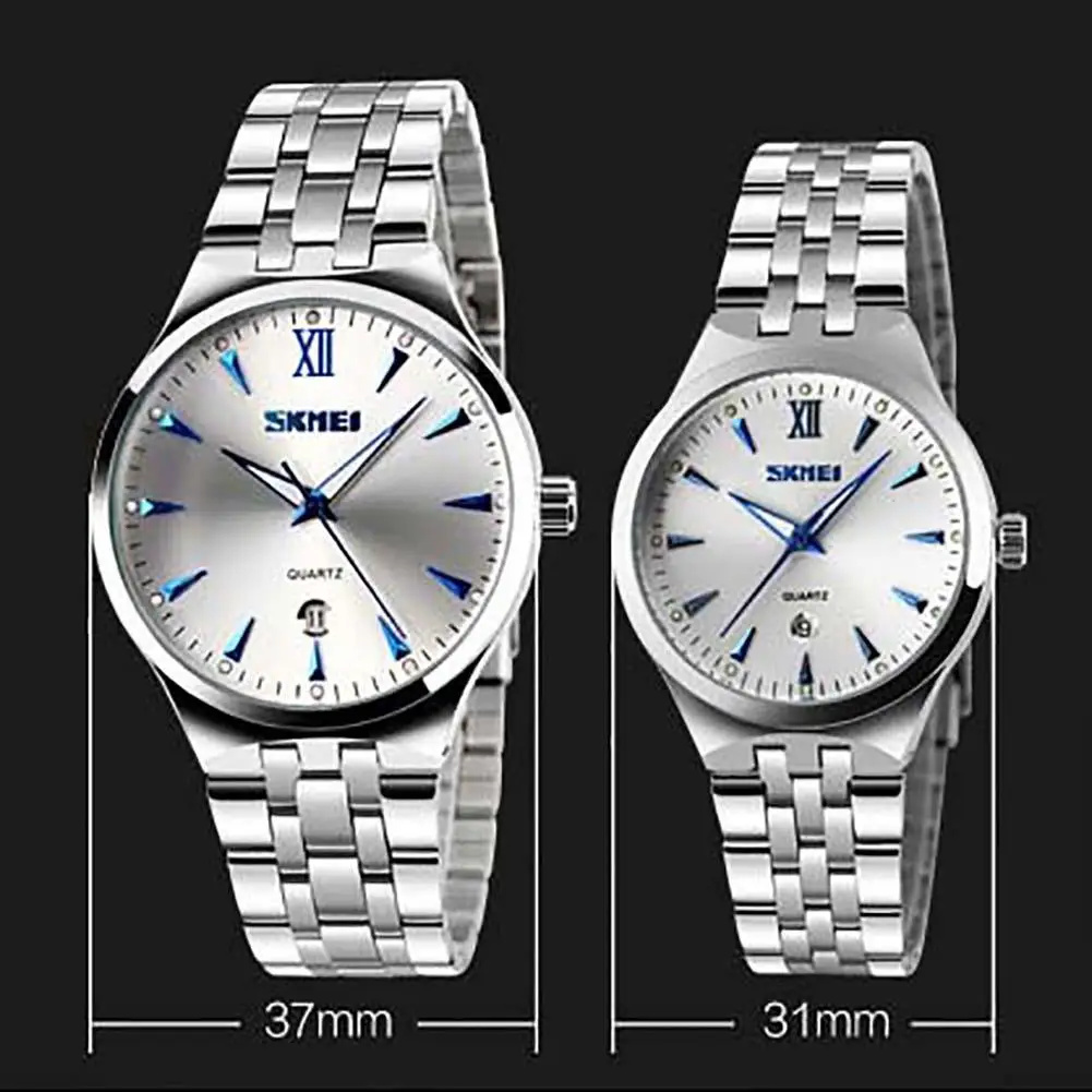 

relogio masculino Men Women Couple Fashion Luminous Date Stainless Steel Strap Quartz Wrist Watch