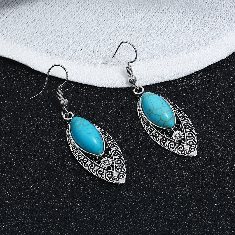 Bohemia Tibetan Vintage Silver Turkish Drop Dangle Earings Gypsy Ethnic Stone India Hanging Earrings pendientes mujer