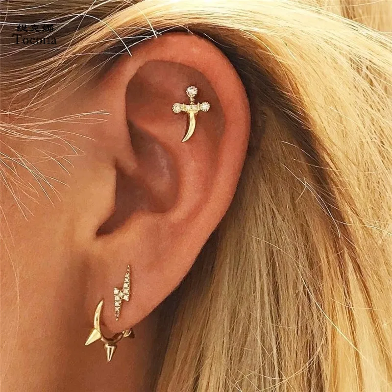 

Tocona 3pcs/set Vintage Antique Gold Lightning Cross Stud Earring Punk Alloy Earring Set Brincos for Women Bohemia Jewelry 3414