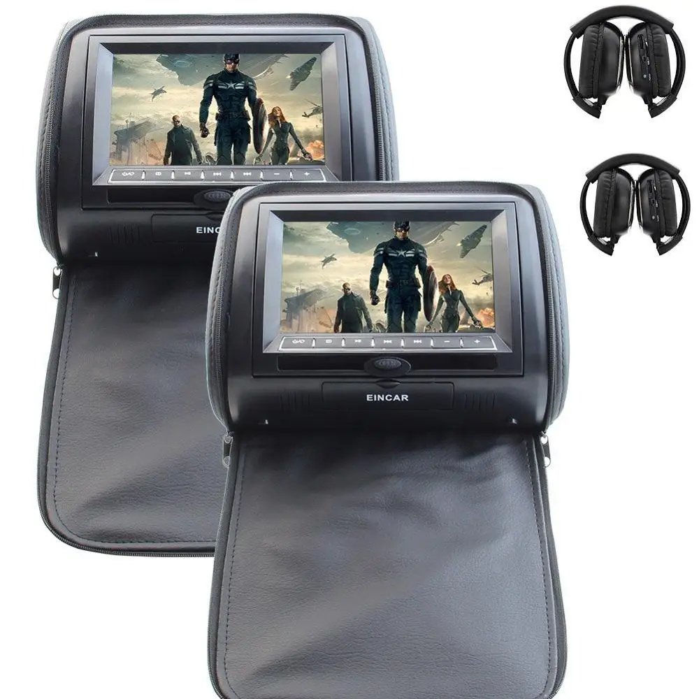 

Eincar Monitors 2x7" HD Digital Panel Leather Cover Car Headrest pillow DVD Players with Zipper Design HDMI Port+2pcs headphones