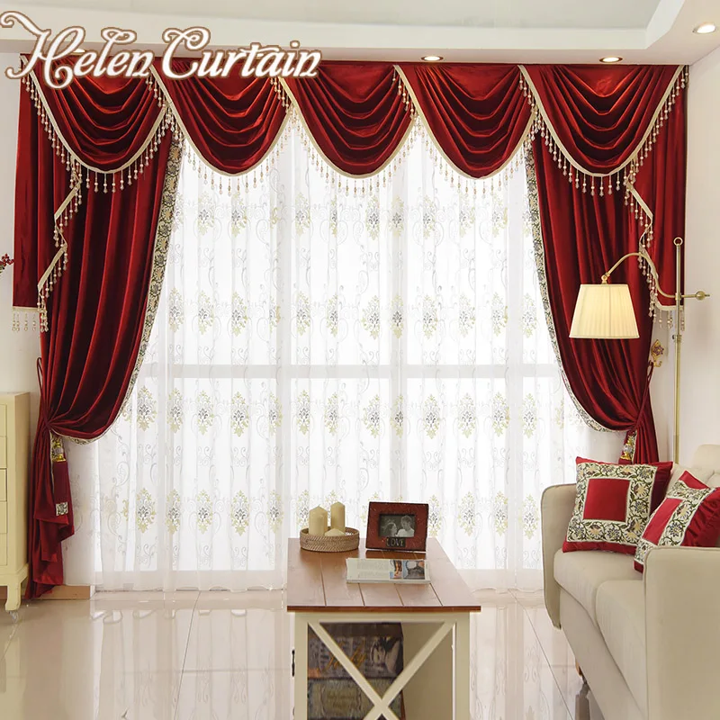 Helen Vorhang Set Luxus Samt Rot Vorhange Fur Wohnzimmer Europaischen Valance Vorhange Fur Schlafzimmer Perlen Vorhange Hc303 Curtains For Curtains For Living Roomcurtain For Living Aliexpress