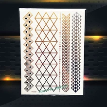 Fashion Flash Gold Silver Tattoo Diamond Grid Pattern Bracelet Design Waterproof Arm Leg Jewelry Temporary Tattoo Sticker PYS122
