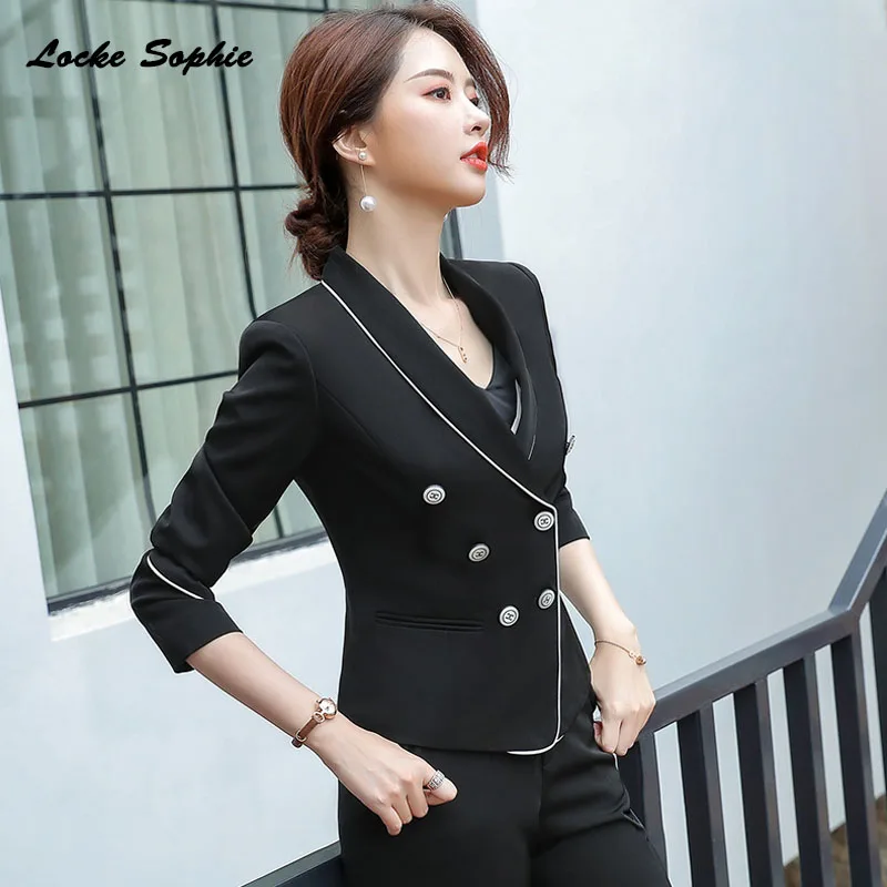 Women's Plus size Slim fit Blazers coats 2019 Summer cotton Double-breasted Small Suits jackets ladies Skinny Blazers Suits coat