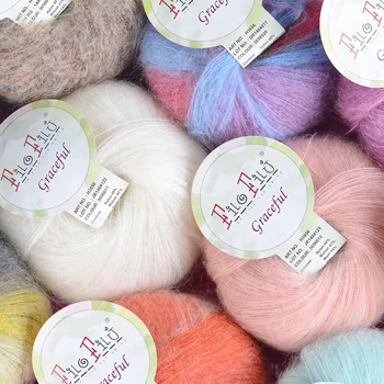 

High Quality 25g/Lot Worsted Soft Rainbow color mohair Yarn Skeins Hand Knitting Painting Dyed Crochet Yarns