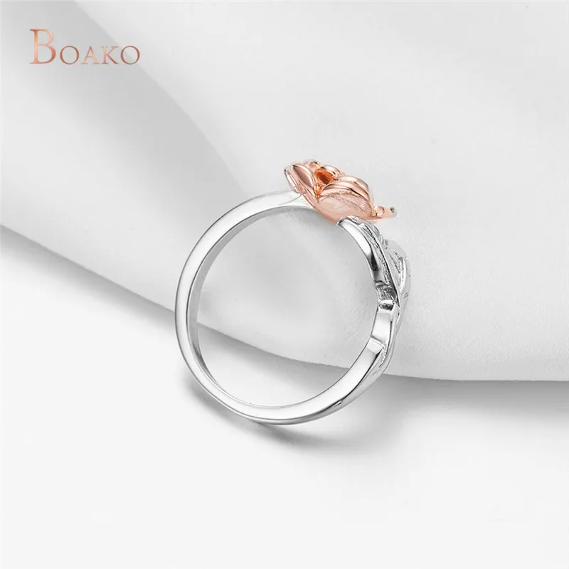 Регулируемые кольца из розового золота с цветами и листьями, кольца на палец для женщин, ювелирные изделия для открытия, свадьбы, помолвки, anillos anel Z4
