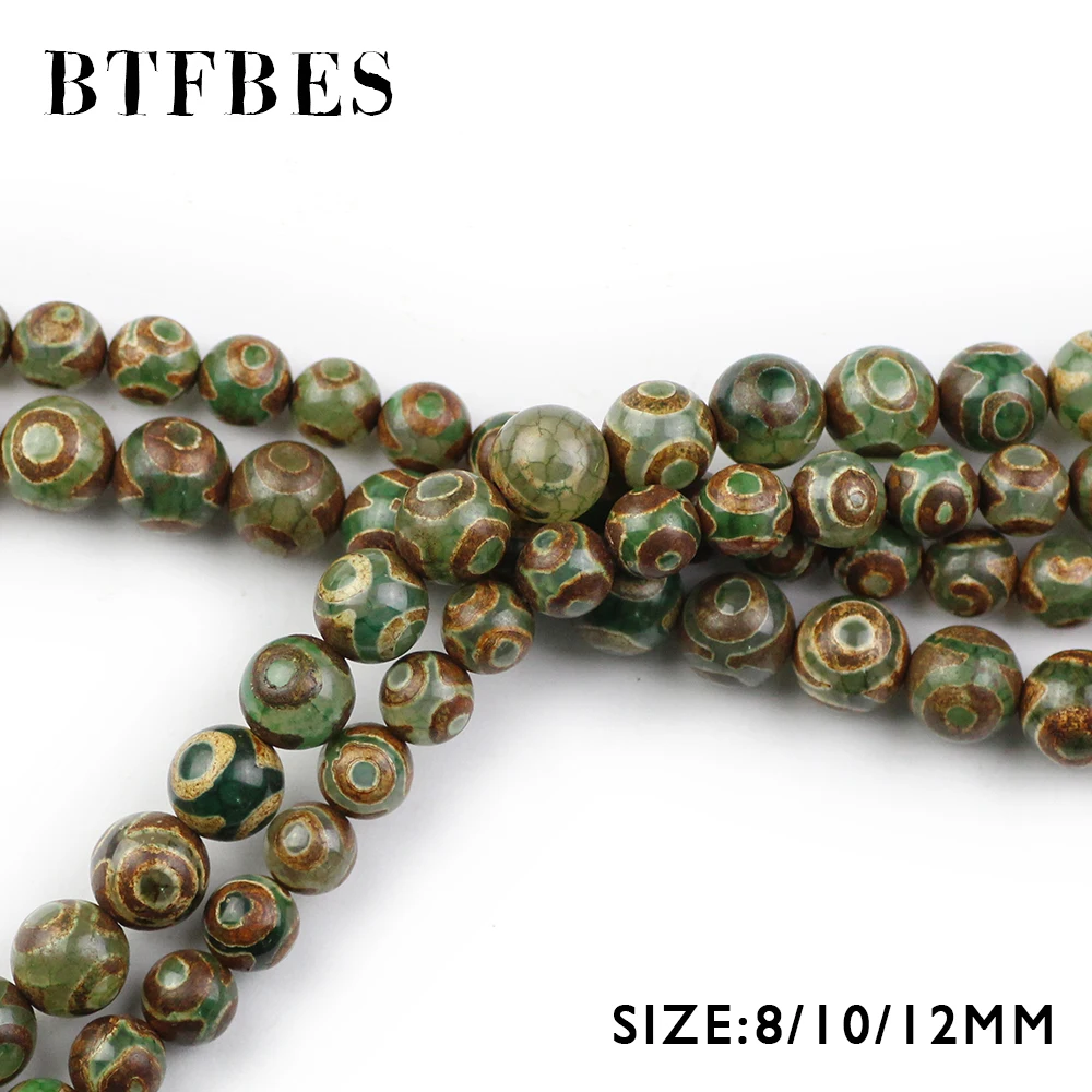 BTFBES Китай Тибетский буддизм дзи глаза бусины натуральный зеленый цвет 8 10 12 мм круглый шар свободные бусины для изготовления ювелирных изделий браслет DIY